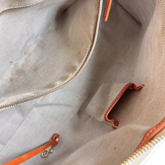 Dooney & Bourke Leather Purse Handbag Satchel Pebble Grain Domed White Tan Trim - Picture 15 of 16